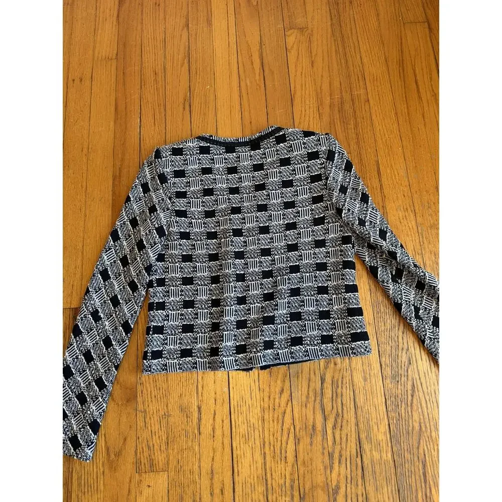St. John Collection Sweater Womens 2 Black White Check Knit Full Zip Jacket